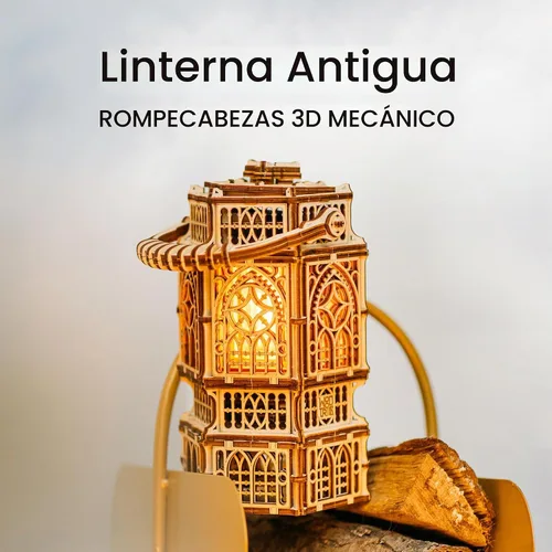 Vista 2 de Wood Trick Linterna Antigua Luminosa LED Rompecabezas de Madera 3D para Adultos para Construir - Iluminación de 2 Modos - Proyecto de Ingeniería DIY