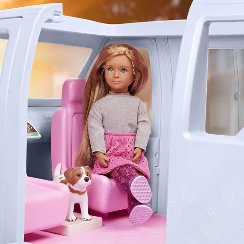 Vista 4 de Lori Sweet Escape SUV de lujo para muñecas pequeñas, coche rosa con luces