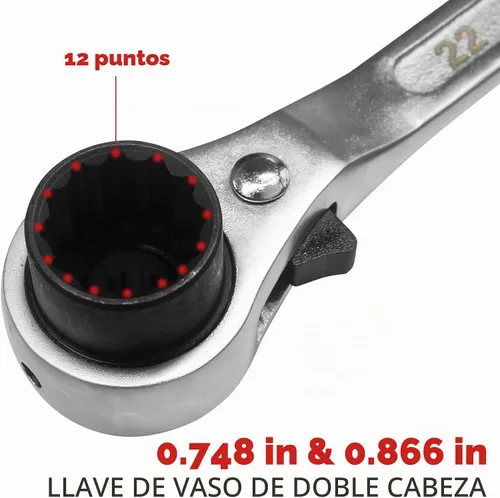 Vista 2 de 2 piezas 19 mm × 22 mm (o 3/4" x 7/8") llave de trinquete de carraca de doble extremo de 12 puntos de grado profesional para andamio, plata