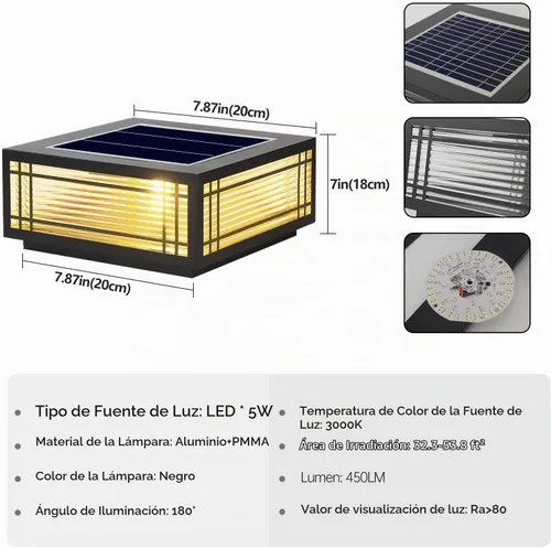 Vista 7 de 7,87 en luces al aire libre accionadas solares del pilar, accesorio solar negro de la luz del poste 20cm