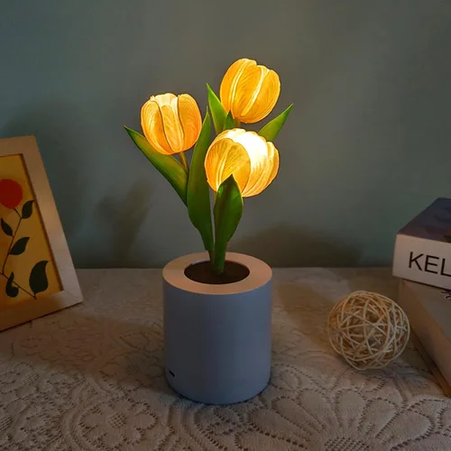 Vista 2 de Lámpara de girasol, girasol artificial en maceta con luces LED, luz nocturna LED USB, lámpara de mesa, mesita de noche, dormitorio, luz decorativa