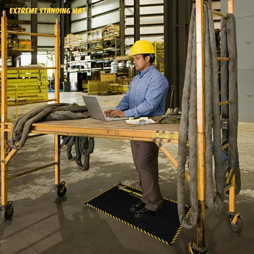 Vista 6 de 18 x 36 pulgadas - 1 pulgada de grosor Alfombrillas antifatiga para estar de pie Tapete industrial antifatiga con rayas de seguridad Tapete