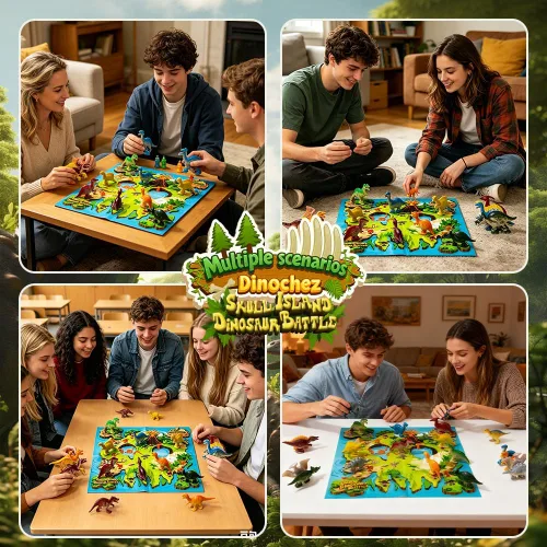 Vista 6 de Dinochez - Juego de ajedrez de dinosaurio, 20 piedras de dinosaurio y bolsa de almacenamiento portátil, juegos de mesa de estrategia