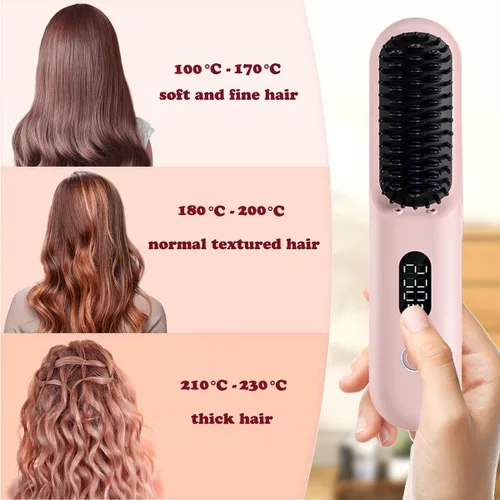 Vista 6 de Porta - Cepillo alisador de pelo inalámbrico, mini cepillo alisador portátil for Travel, Negative Ion Hot Comb Hair Straightener for Women