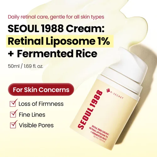Vista 2 de K-SECRET SEOUL 1988 Crema retinal Fórmula suave de liposoma retinal al 1% para piel sensible Líneas finas diarias y cuidado de la textura