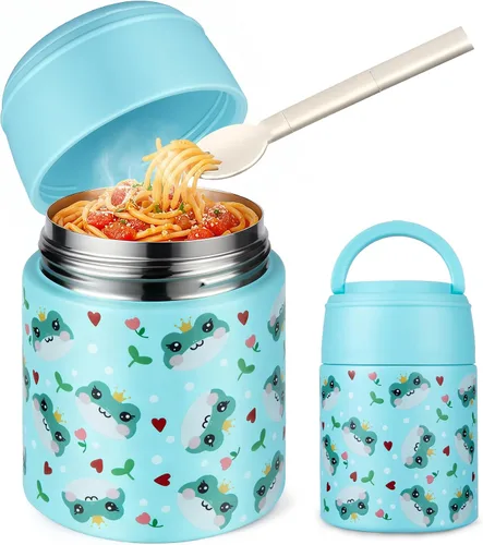 Vista 10 de Termo de sopa de 10 onzas para comida caliente para niños, tarro de comida aislado con cuchara boca ancha, recipiente de almuerzo de acero