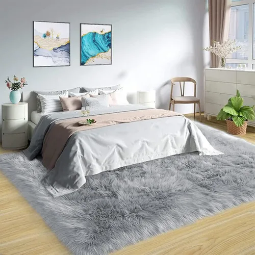 Vista 39 de Latepis - Alfombra rectangular de piel sintética tipo lana de oveja suave y esponjosa de estilo bohemio para sala de estar, dormitorio y residencias