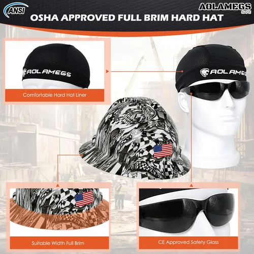 Vista 2 de Stylish Carbon Fiber Pattern Full Brim Hard Hat with Hard Hat Liner and Safety Visor Kit - ANSI Z89.1 Type 1 Class C OSHA Approved Construction Hard