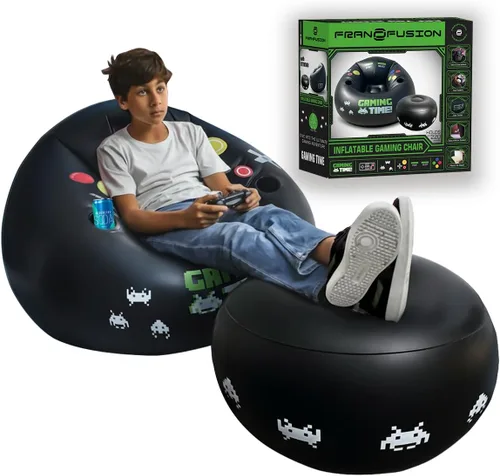 Vista 12 de Silla de juego inflable para niños y adolescentes con portavasos y bolsillos laterales - Estas sillas de tipo «puf» de aire para juegos para niños