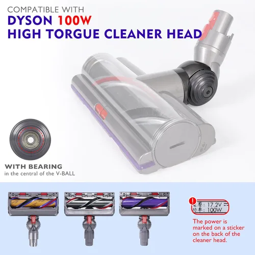 Vista 2 de Rueda de bola + conector de cabeza de aspiradora de repuesto compatible con Dyson V10 V11 V15 100W accesorios de cabezal limpiador de alto par