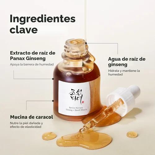 Vista 5 de Beauty of Joseon Revive Suero de Mucina de Caracol Ginseng Hidratante Facial de Péptidos Hidratante para Eliminar Manchas Oscuras y Cicatrices