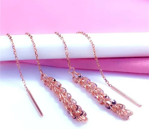 Vista 3 de SAGEKING 2024 New 585 Purple Gold Plated 14K Rose Gold Geometric Tassel Earrings For Women Original Fashion Exaggerated Ear Line Fine Jewelry