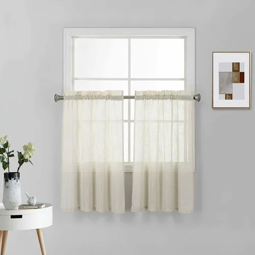 Vista 42 de 2 piezas de cortinas de aspecto de lino sólido y elegante, paneles totalmente cosidos, niveles de tratamiento de ventanas
