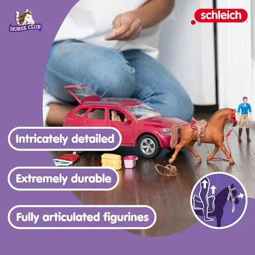 Vista 3 de Schleich Horse Club - Juego de Camping de Coche y Remolque de 110 Piezas con Divertidas Figuras de Caballos y Jinetes para Niñas y Niños - Figuras