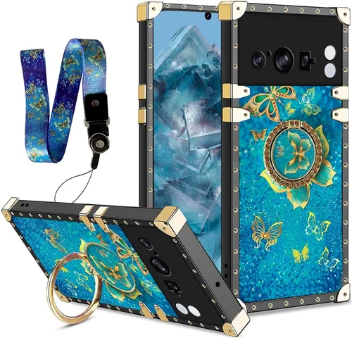 Vista 18 de nancheng Funda para Google Pixel 6 de lujo, diseño de abeja, corazón y abeja, chapado en oro, con anillo de diamante de 360°, correa de cordón