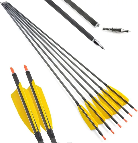 Vista 7 de 6/12 flechas de carbono de tiro con arco de 34 pulgadas, 400 flechas compuestas de caza con plumas de pavo de 4 pulgadas, flecha de práctica