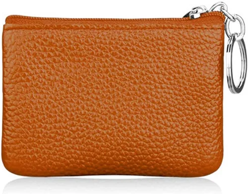 Vista 2 de Monedero pequeño de piel auténtica, bolsa de cambio, monedero de color sólido con cremallera, llavero, anillo, tarjetero de crédito para mujeres