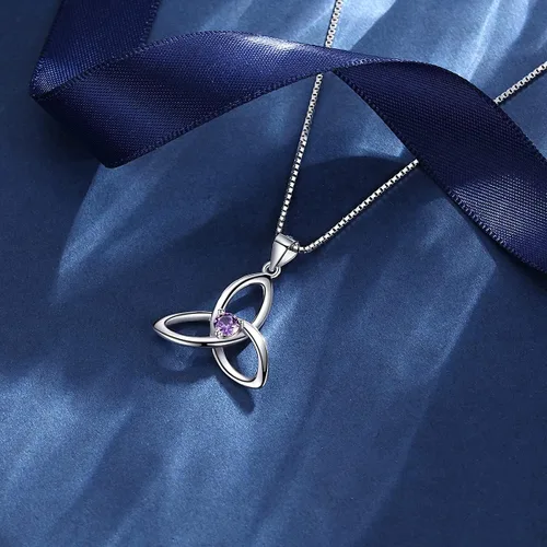 Vista 3 de JIANGXIN Irish Celtic Triquetra Knot Birthstone 925 Sterling Silver Pendant Necklace for Women Rhodium Plated Healthcare Fine Jewelry