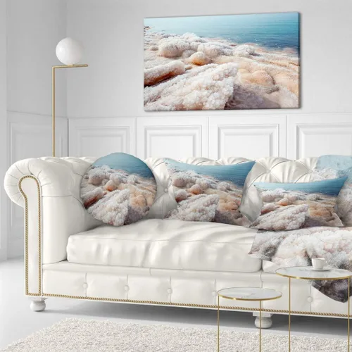 Vista 5 de Designart PT11190-20-12 - Lienzo decorativo en la playa del mar muerto, diseño de sal cristalizada en la playa del mar extra grande, 20 x 12
