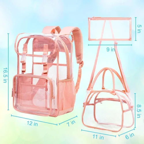 Vista 49 de Mochila transparente, aprobada por el estadio, para niñas y niños, mochila transparente de PVC resistente para mujeres y hombres