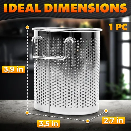 Vista 2 de Palillos Cubiertos y recipiente para utensilios de cocina rack de secado cesta con gancho de acero inoxidable perforado (forma ovalada) – se puede