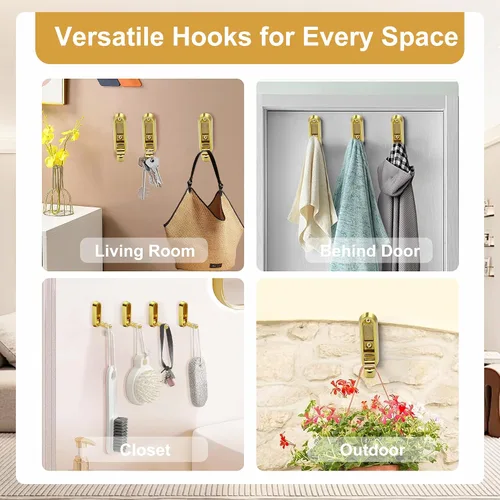Vista 2 de 2 ganchos de pared plegables dorados, ganchos plegables para colgar en la pared, bolsas/mochila/ropa gancho montado para baño, dormitorio, cocina