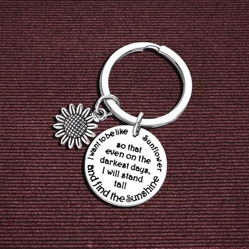 Vista 3 de Llavero inspirador de girasol para mujeres, hombres, amigos, regalo de graduación, cumpleaños, regalos espirituales, llavero inspirador