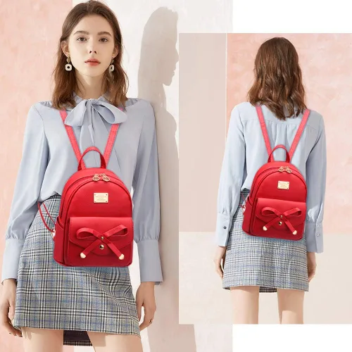 Vista 6 de Bonita mochila de piel con lazo para mujer