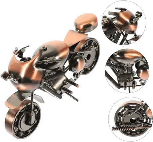 Vista 8 de Motocicleta de metal retro, estilo vintage, de hierro forjado, modelo de motocicleta, artesanía, escultura de arte de hierro coleccionable
