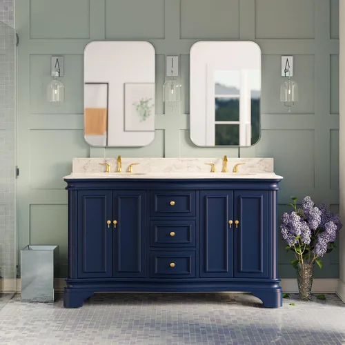 Vista 10 de Kitchen Bath Collection Katherine - Tocador de baño doble de 60 pulgadas (chocolate/carrara): incluye gabinete de chocolate con encimera de mármol
