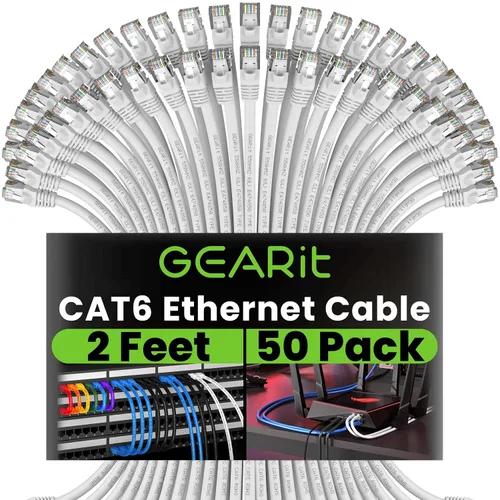 Vista 22 de GEARit Paquete de 50 cables Ethernet Cat6 de 0.5 pies Cable de conexión de red RJ45, conectores chapados en oro sin enganches de 10 Gbps, cable