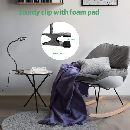 Vista 4 de GLORIOUS-LITE Luz LED con clip, 36 luces LED de lectura, luz de libro de 4 modos, lámpara de lectura de cuello de cisne de rotación de 360°, lámpara