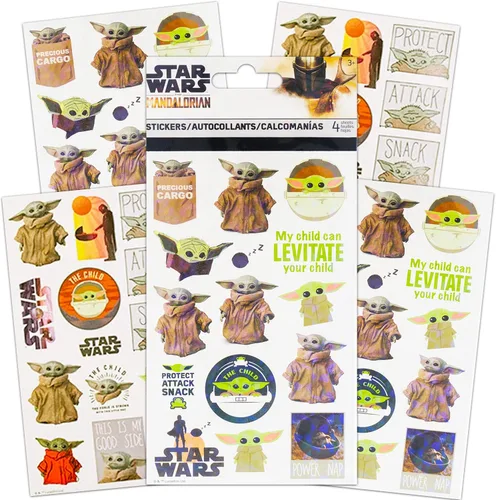Vista 2 de Star Wars Mandalorian - Juego de calcomanías de Baby Yoda Merchandising, paquete con 8 hojas de decoración mandaloriana, calcomanías de Baby Yoda
