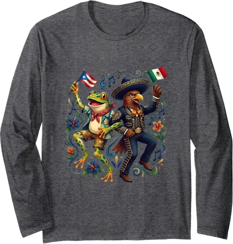 Vista 4 de Puerto Rican Coqui Frog Mexican Eagle Heritage Taino Flag Long Sleeve T-Shirt