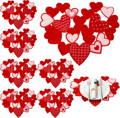 Vista 9 de Yingzhao Juego de 6 manteles individuales de Navidad con poinsettia bordados de doble capa con aplicación de flores rojas de Navidad para decoración