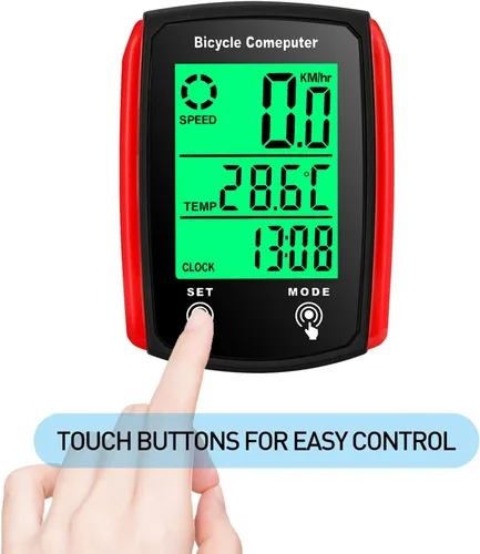Vista 6 de Computadora de bicicleta, computadora de bicicleta con cable, 19 funciones, velocímetro, impermeable, con retroiluminación Rojo