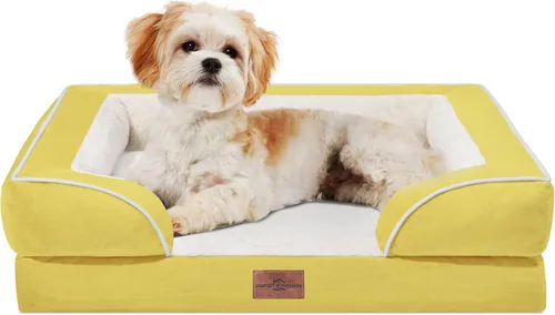 Vista 87 de Comfort Expression - Cama ortopédica para perros medianos, 28 x 19 pulgadas, cama impermeable y de apoyo de espuma con cojines removibles, sofá