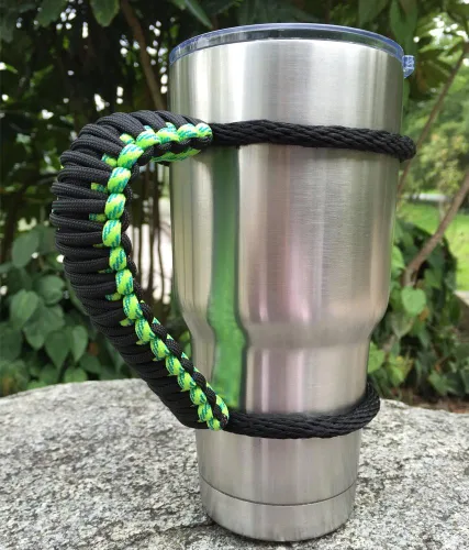 Vista 11 de Mango de Paracord hecho a mano para vaso Yeti/Rtic/Ozark Trail Rambler de 30 onzas (negro)