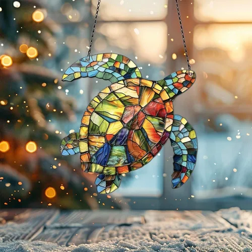 Vista 4 de Adorno de tortuga marina para colgar en la ventana, regalo para amantes de los animales, decoración para colgar en la pared del hogar, decoración