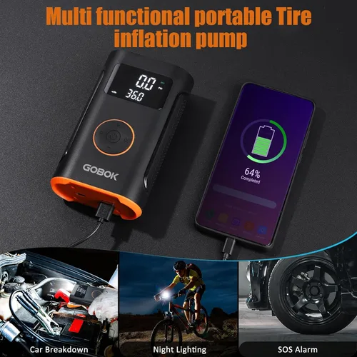 Vista 6 de Inflador de neumáticos Compresor de aire portátil con batería de 20000 mAh, bomba de aire inalámbrica de 160 PSI portátil, inflador de neumáticos