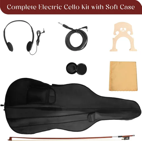 Vista 7 de Violonchelo eléctrico, violonchelo silencioso de tamaño completo 4/4 con conector para auriculares y bolsa de transporte, violonchelo profesional