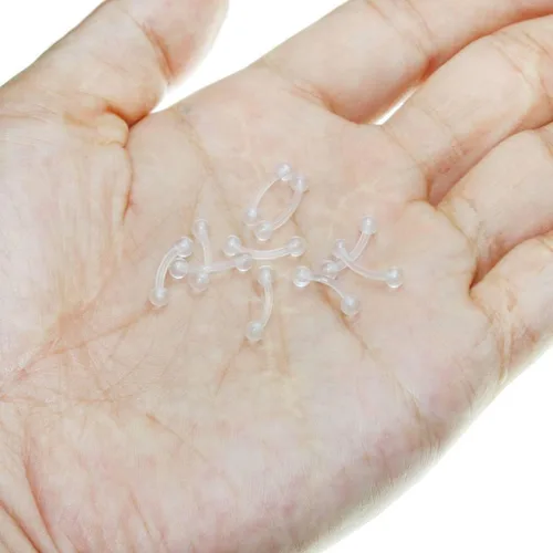 Vista 2 de Oasis Plus 10 piercings de 16G transparente flexible Bioplast Retenedor de arco de ojo para labio Jestrum, labret vertical, mordeduras de serpiente