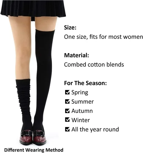 Vista 4 de MEIKAN - Calcetines altos, hasta arriba de la rodilla, para mujer, de algodón, modernos, para cosplay, 3 pares