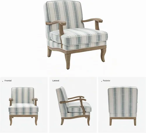 Vista 7 de HULALA HOME Silla decorativa a rayas de granja con patas de madera maciza Azul