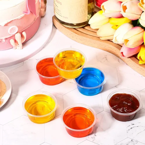 Vista 4 de Gerrii 500 vasos desechables de plástico para porciones, sin tapa, tazas de condimentos para soufflé, recipientes pequeños para salsas, mini