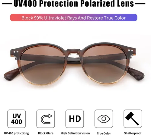 Vista 5 de FEISEDY Gafas de sol polarizadas redondas retro para mujeres y hombres, sombras de moda círculo de sol B2808