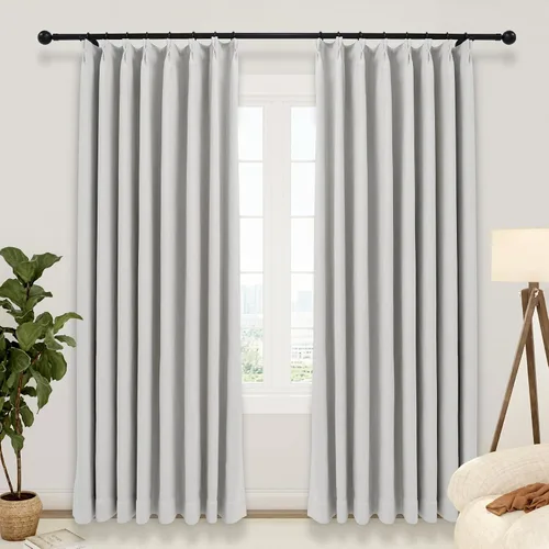 Vista 12 de LUSTROWIN Cortinas plisadas francesas de lino sintético con textura personalizada para dormitorio, cortinas opacas, cortinas de ventana para sala