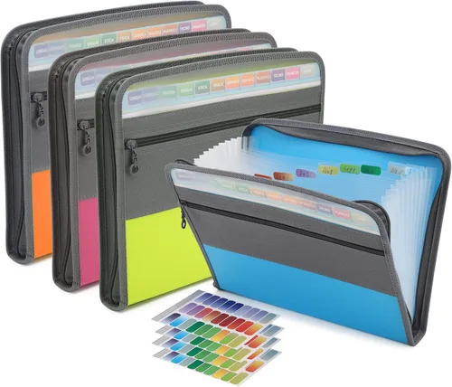 Vista 9 de NAFY Organizador de archivos de acordeón, carpeta de archivos expandible de 13 bolsillos con cremallera, tamaño carta A4, carpetas de archivos