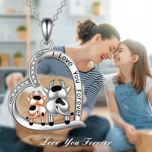 Vista 6 de AXELUNA Blue Circle Crystal Cow Necklace for Women I Love You 925 Sterling Silver Cow Gifts Pendant Jewelry Birthday for Her Girl