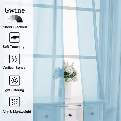 Vista 130 de Gwine Cortinas traslúcidas doradas de 96 pulgadas de largo, 2 paneles para Dorado